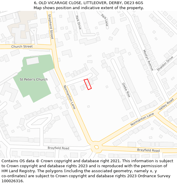 6, OLD VICARAGE CLOSE, LITTLEOVER, DERBY, DE23 6GS: Location map and indicative extent of plot