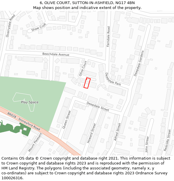 6, OLIVE COURT, SUTTON-IN-ASHFIELD, NG17 4BN: Location map and indicative extent of plot