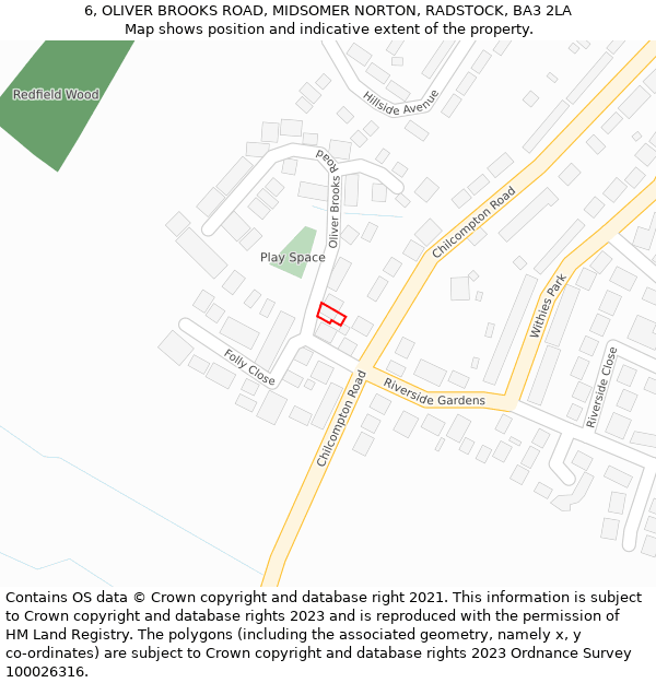 6, OLIVER BROOKS ROAD, MIDSOMER NORTON, RADSTOCK, BA3 2LA: Location map and indicative extent of plot