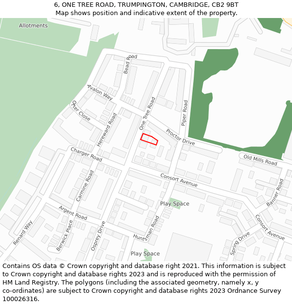 6, ONE TREE ROAD, TRUMPINGTON, CAMBRIDGE, CB2 9BT: Location map and indicative extent of plot