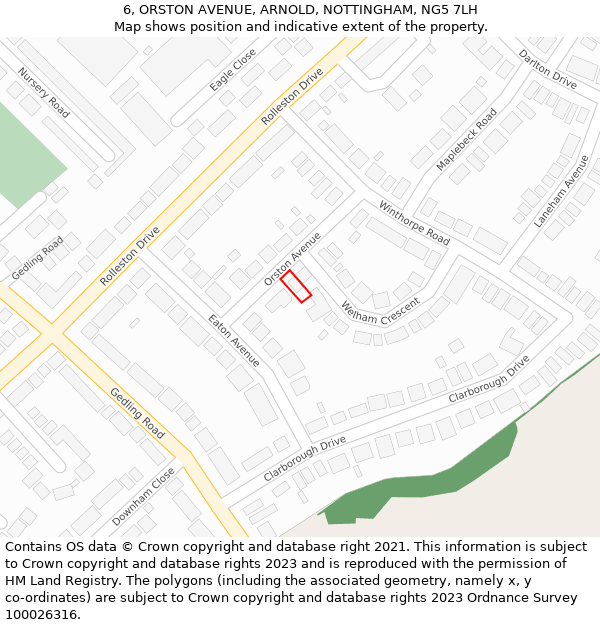 6, ORSTON AVENUE, ARNOLD, NOTTINGHAM, NG5 7LH: Location map and indicative extent of plot