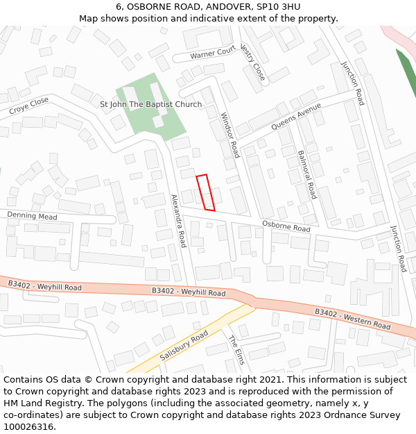 6, OSBORNE ROAD, ANDOVER, SP10 3HU: Location map and indicative extent of plot