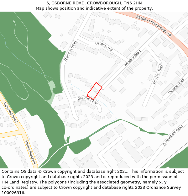 6, OSBORNE ROAD, CROWBOROUGH, TN6 2HN: Location map and indicative extent of plot