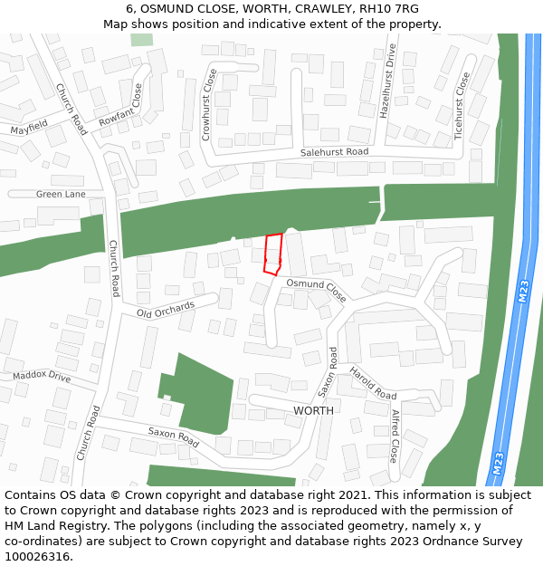 6, OSMUND CLOSE, WORTH, CRAWLEY, RH10 7RG: Location map and indicative extent of plot