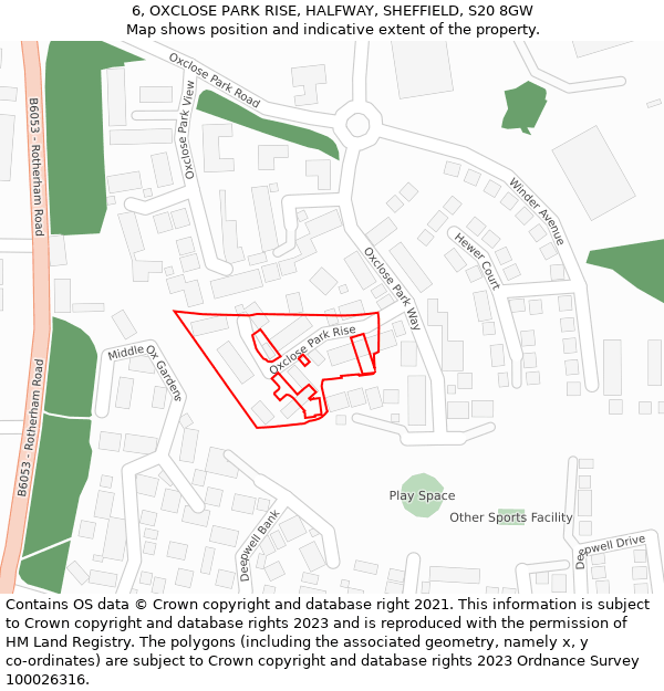 6, OXCLOSE PARK RISE, HALFWAY, SHEFFIELD, S20 8GW: Location map and indicative extent of plot