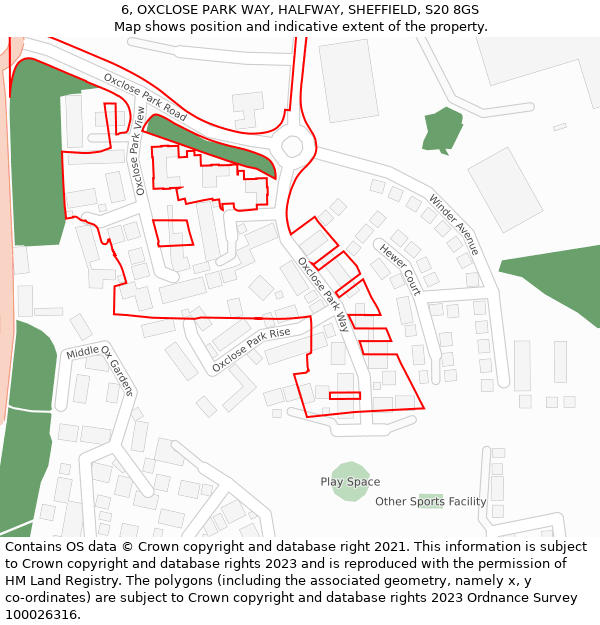 6, OXCLOSE PARK WAY, HALFWAY, SHEFFIELD, S20 8GS: Location map and indicative extent of plot