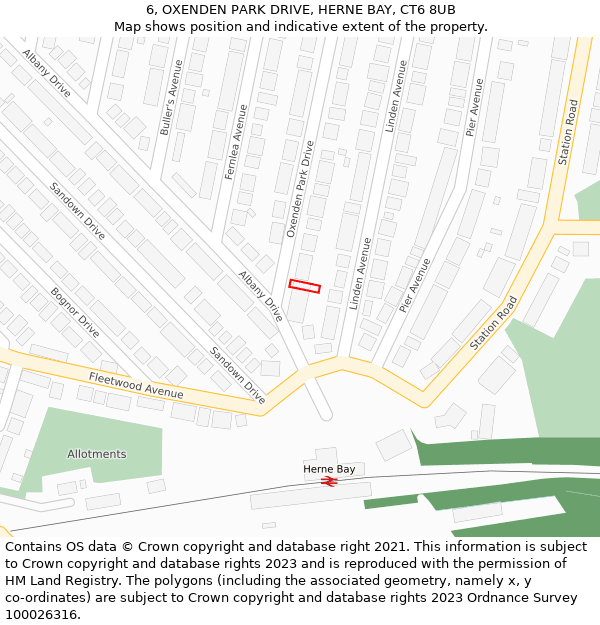 6, OXENDEN PARK DRIVE, HERNE BAY, CT6 8UB: Location map and indicative extent of plot