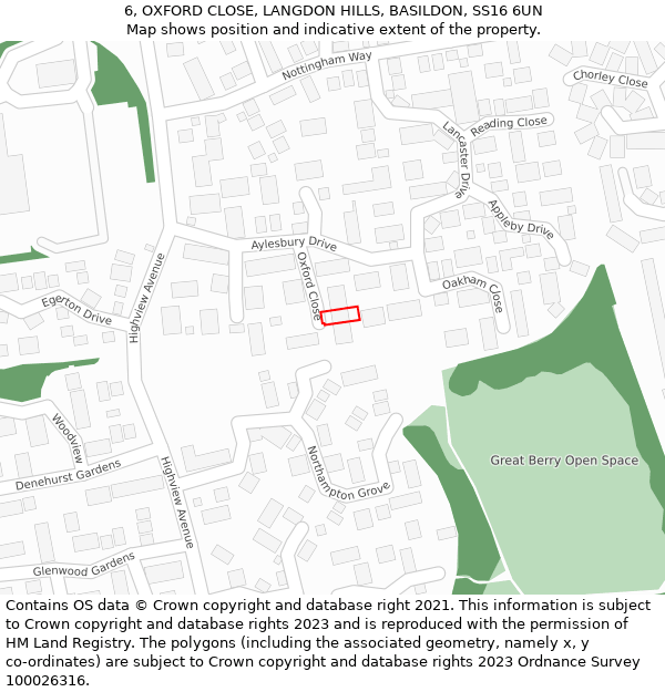 6, OXFORD CLOSE, LANGDON HILLS, BASILDON, SS16 6UN: Location map and indicative extent of plot