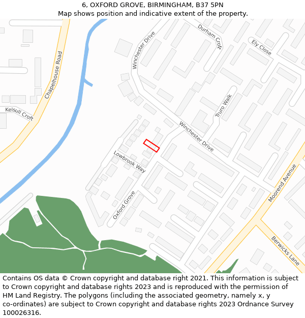 6, OXFORD GROVE, BIRMINGHAM, B37 5PN: Location map and indicative extent of plot