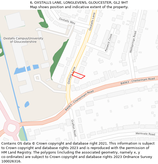 6, OXSTALLS LANE, LONGLEVENS, GLOUCESTER, GL2 9HT: Location map and indicative extent of plot