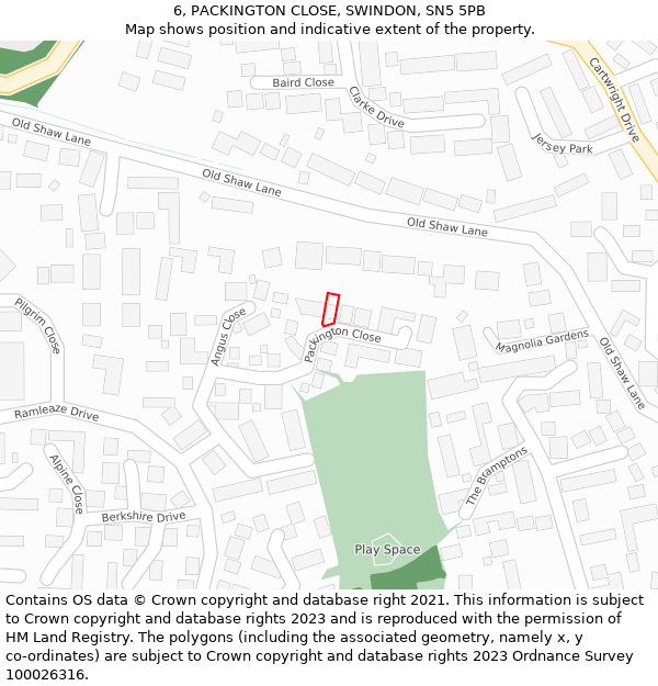 6, PACKINGTON CLOSE, SWINDON, SN5 5PB: Location map and indicative extent of plot