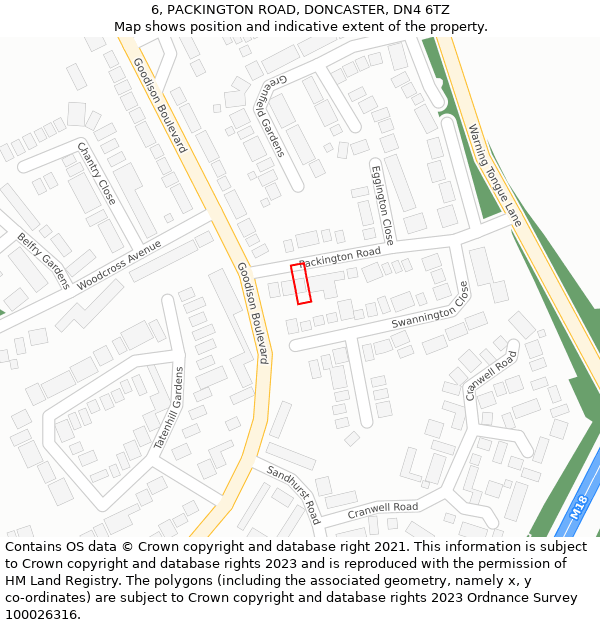 6, PACKINGTON ROAD, DONCASTER, DN4 6TZ: Location map and indicative extent of plot