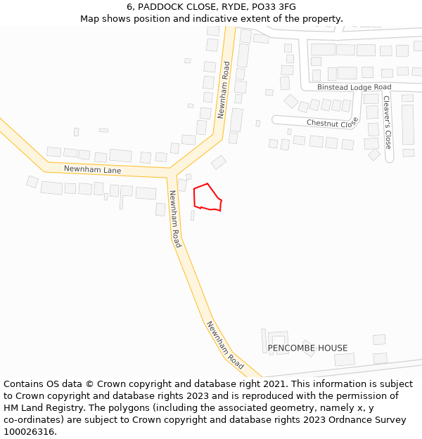 6, PADDOCK CLOSE, RYDE, PO33 3FG: Location map and indicative extent of plot