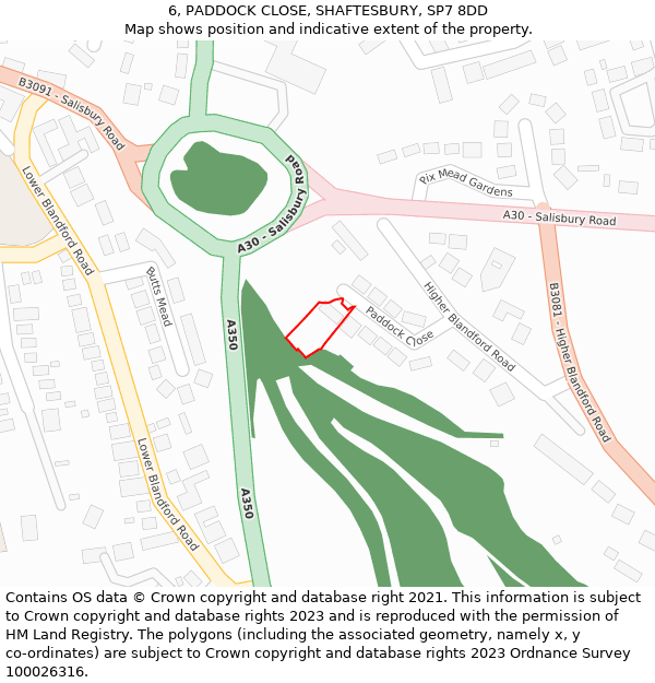 6, PADDOCK CLOSE, SHAFTESBURY, SP7 8DD: Location map and indicative extent of plot