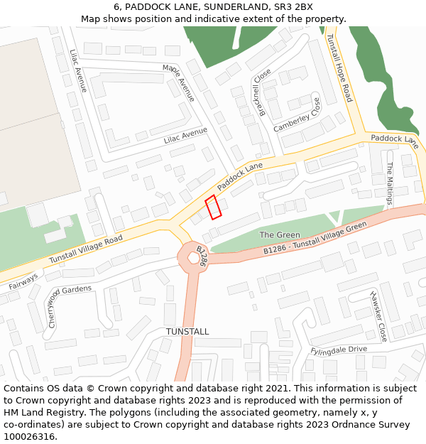 6, PADDOCK LANE, SUNDERLAND, SR3 2BX: Location map and indicative extent of plot