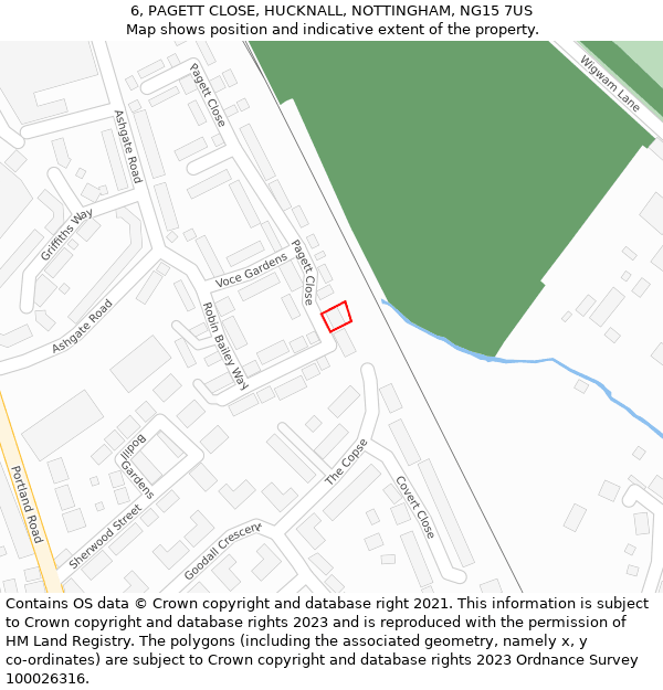 6, PAGETT CLOSE, HUCKNALL, NOTTINGHAM, NG15 7US: Location map and indicative extent of plot