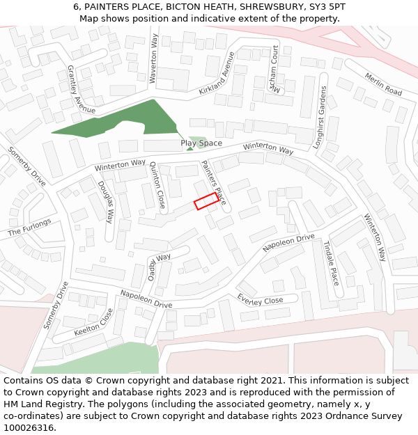 6, PAINTERS PLACE, BICTON HEATH, SHREWSBURY, SY3 5PT: Location map and indicative extent of plot