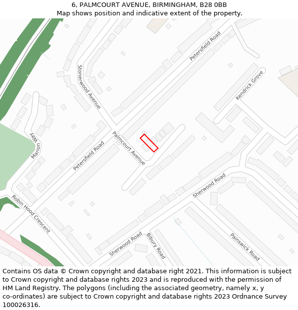 6, PALMCOURT AVENUE, BIRMINGHAM, B28 0BB: Location map and indicative extent of plot