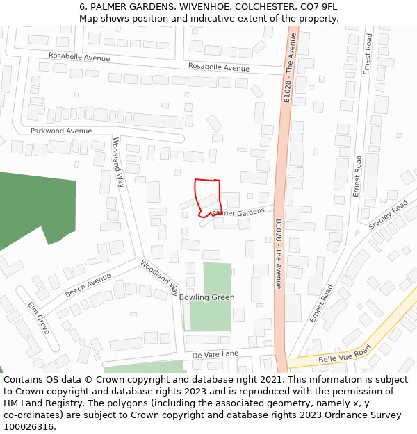 6, PALMER GARDENS, WIVENHOE, COLCHESTER, CO7 9FL: Location map and indicative extent of plot