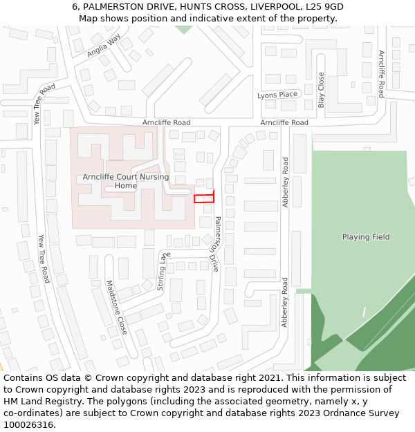 6, PALMERSTON DRIVE, HUNTS CROSS, LIVERPOOL, L25 9GD: Location map and indicative extent of plot
