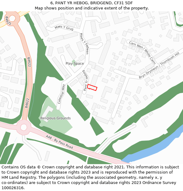 6, PANT YR HEBOG, BRIDGEND, CF31 5DF: Location map and indicative extent of plot