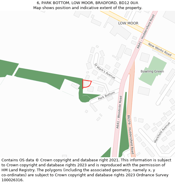 6, PARK BOTTOM, LOW MOOR, BRADFORD, BD12 0UA: Location map and indicative extent of plot