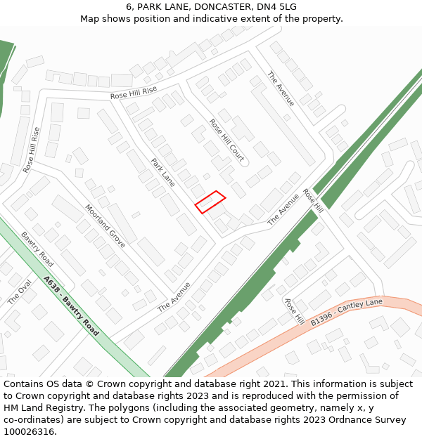 6, PARK LANE, DONCASTER, DN4 5LG: Location map and indicative extent of plot