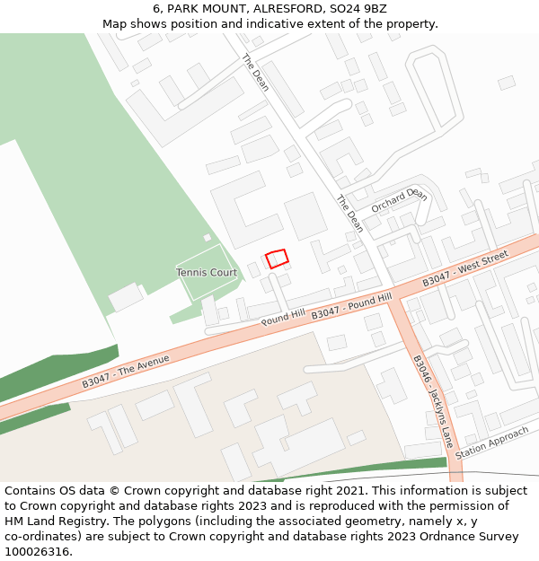 6, PARK MOUNT, ALRESFORD, SO24 9BZ: Location map and indicative extent of plot