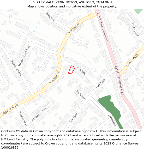 6, PARK VALE, KENNINGTON, ASHFORD, TN24 9NH: Location map and indicative extent of plot