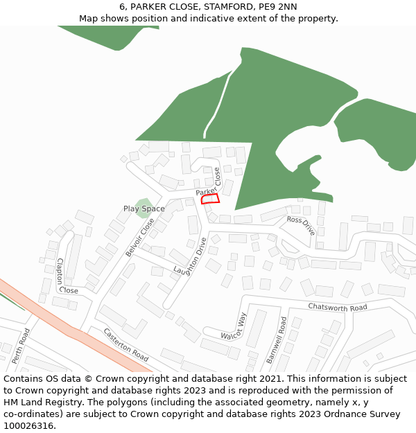 6, PARKER CLOSE, STAMFORD, PE9 2NN: Location map and indicative extent of plot