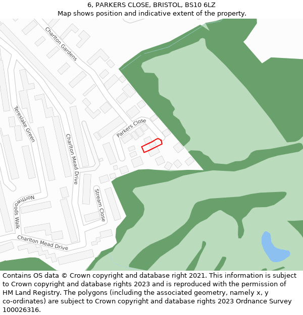 6, PARKERS CLOSE, BRISTOL, BS10 6LZ: Location map and indicative extent of plot