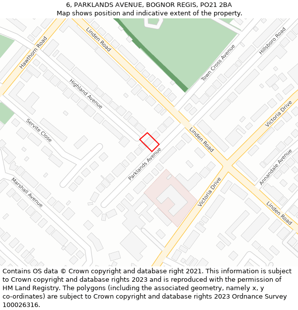 6, PARKLANDS AVENUE, BOGNOR REGIS, PO21 2BA: Location map and indicative extent of plot