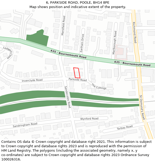 6, PARKSIDE ROAD, POOLE, BH14 8PE: Location map and indicative extent of plot