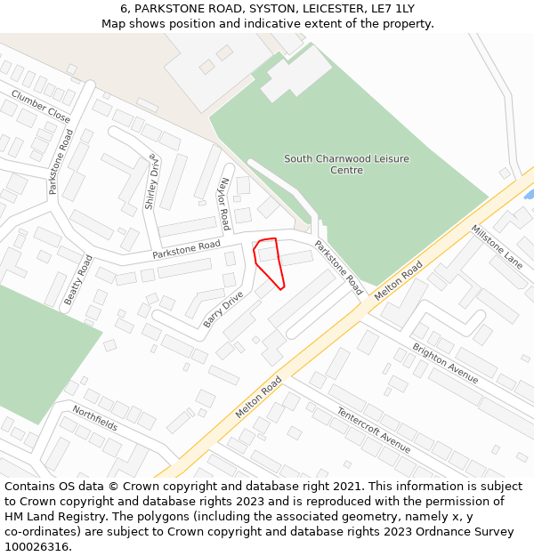 6, PARKSTONE ROAD, SYSTON, LEICESTER, LE7 1LY: Location map and indicative extent of plot