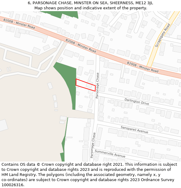 6, PARSONAGE CHASE, MINSTER ON SEA, SHEERNESS, ME12 3JL: Location map and indicative extent of plot