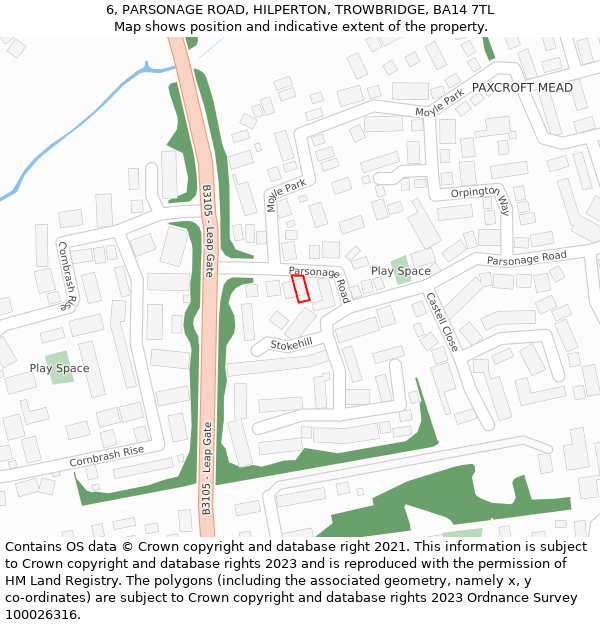 6, PARSONAGE ROAD, HILPERTON, TROWBRIDGE, BA14 7TL: Location map and indicative extent of plot