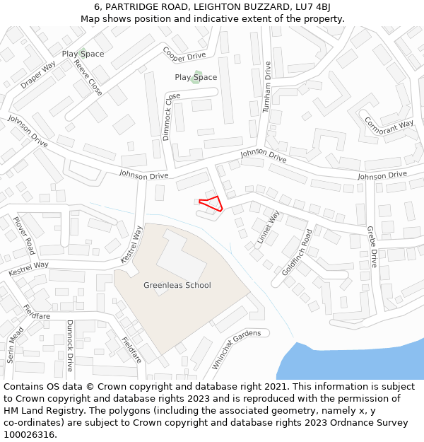 6, PARTRIDGE ROAD, LEIGHTON BUZZARD, LU7 4BJ: Location map and indicative extent of plot