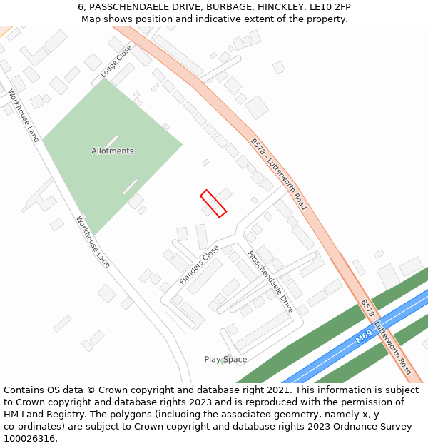 6, PASSCHENDAELE DRIVE, BURBAGE, HINCKLEY, LE10 2FP: Location map and indicative extent of plot