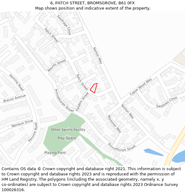 6, PATCH STREET, BROMSGROVE, B61 0FX: Location map and indicative extent of plot