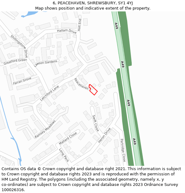 6, PEACEHAVEN, SHREWSBURY, SY1 4YJ: Location map and indicative extent of plot