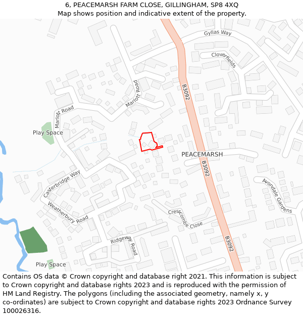 6, PEACEMARSH FARM CLOSE, GILLINGHAM, SP8 4XQ: Location map and indicative extent of plot