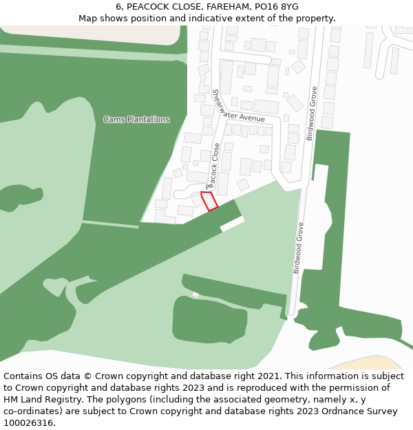 6, PEACOCK CLOSE, FAREHAM, PO16 8YG: Location map and indicative extent of plot