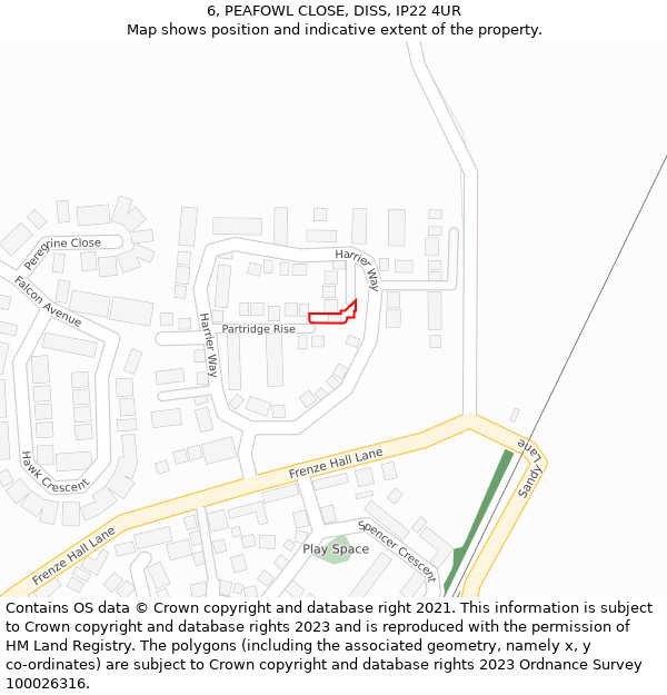 6, PEAFOWL CLOSE, DISS, IP22 4UR: Location map and indicative extent of plot