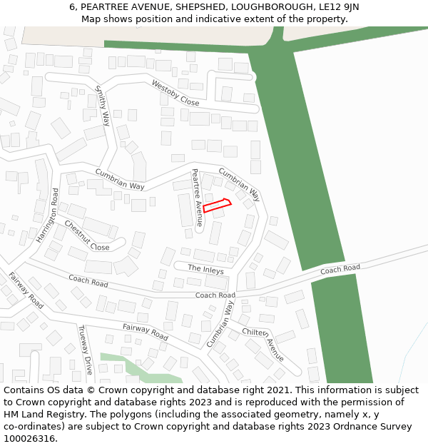 6, PEARTREE AVENUE, SHEPSHED, LOUGHBOROUGH, LE12 9JN: Location map and indicative extent of plot