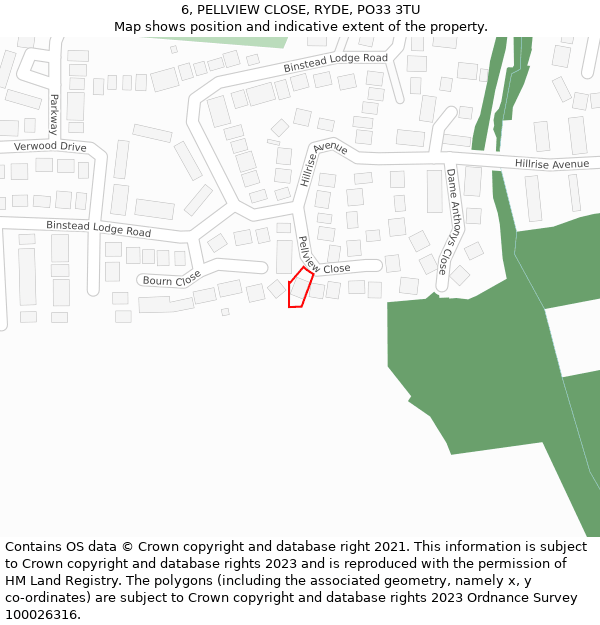 6, PELLVIEW CLOSE, RYDE, PO33 3TU: Location map and indicative extent of plot