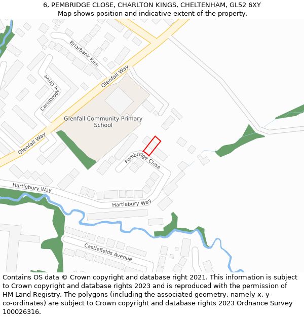 6, PEMBRIDGE CLOSE, CHARLTON KINGS, CHELTENHAM, GL52 6XY: Location map and indicative extent of plot
