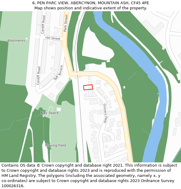 6, PEN PARC VIEW, ABERCYNON, MOUNTAIN ASH, CF45 4PE: Location map and indicative extent of plot