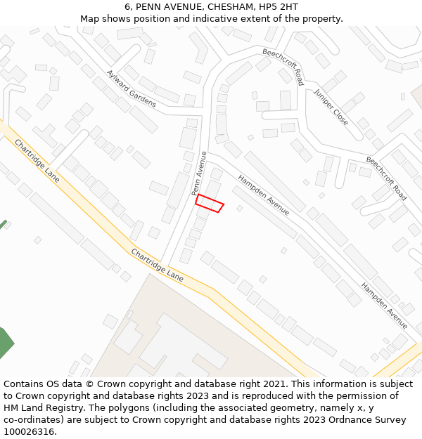 6, PENN AVENUE, CHESHAM, HP5 2HT: Location map and indicative extent of plot