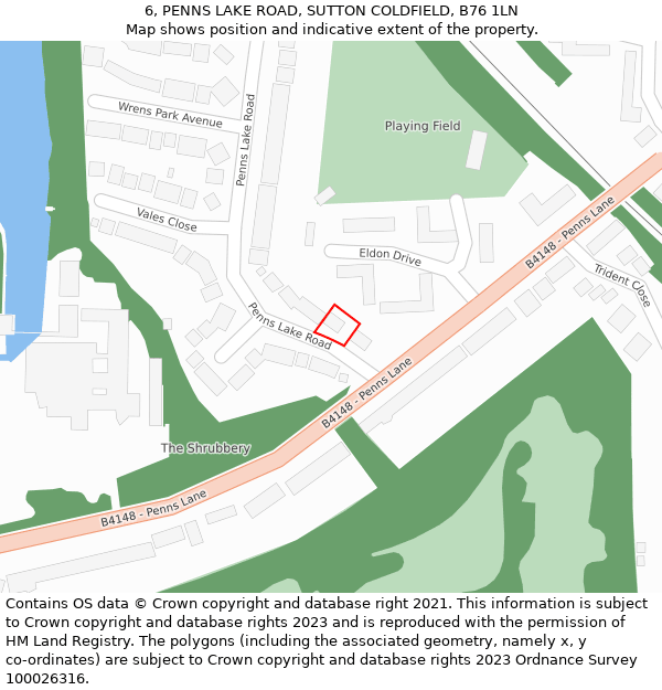 6, PENNS LAKE ROAD, SUTTON COLDFIELD, B76 1LN: Location map and indicative extent of plot