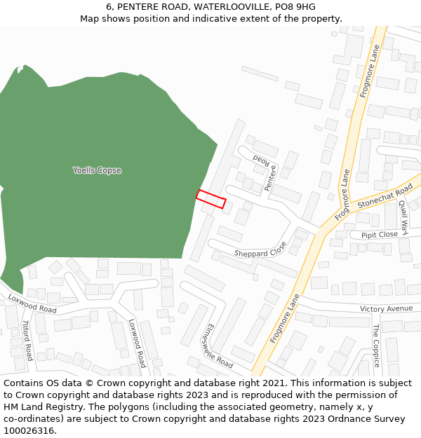 6, PENTERE ROAD, WATERLOOVILLE, PO8 9HG: Location map and indicative extent of plot